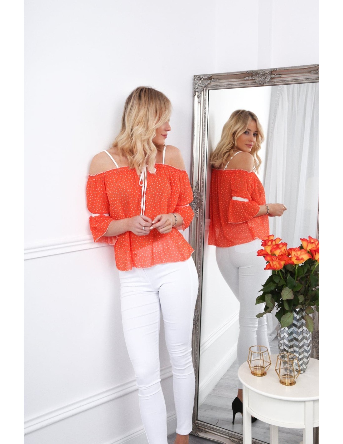 Orange blouse with bare shoulders MP28855 - Online store - Boutique